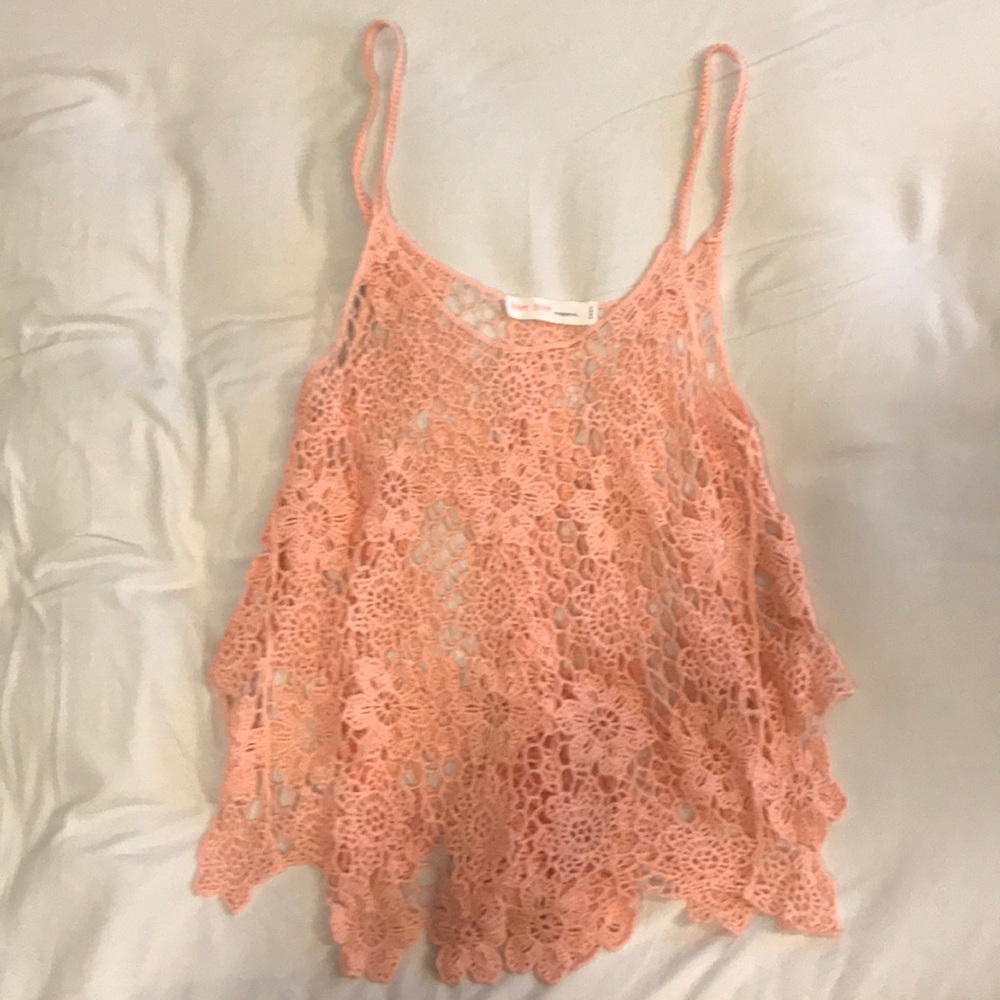 Crocheted floral baby pink tank top